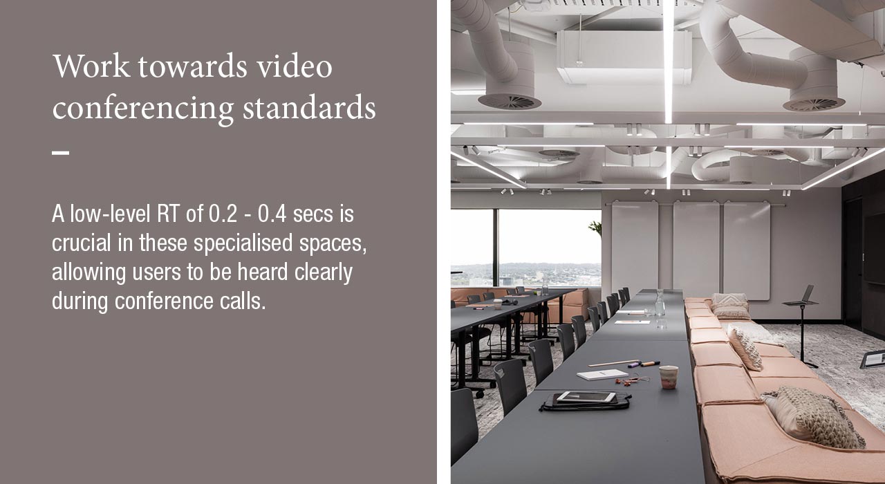 Work towards video conferencing standards  A low-level RT of 0.2 - 0.4 secs is crucial in these specialised spaces, allowing users to be heard clearly during conference calls.